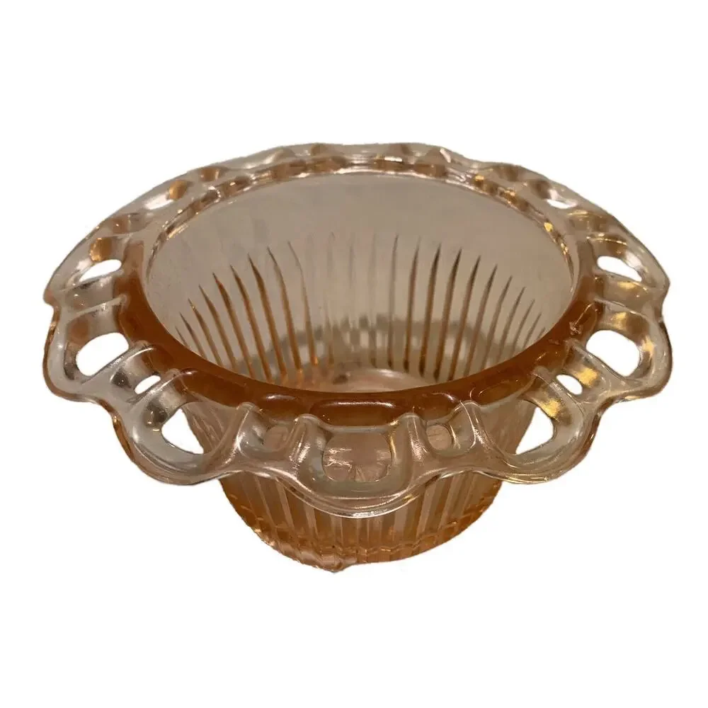 Depression Glass Pink Bowl Flower Old Colony Footed Lace Edge Ribbed Scalloped